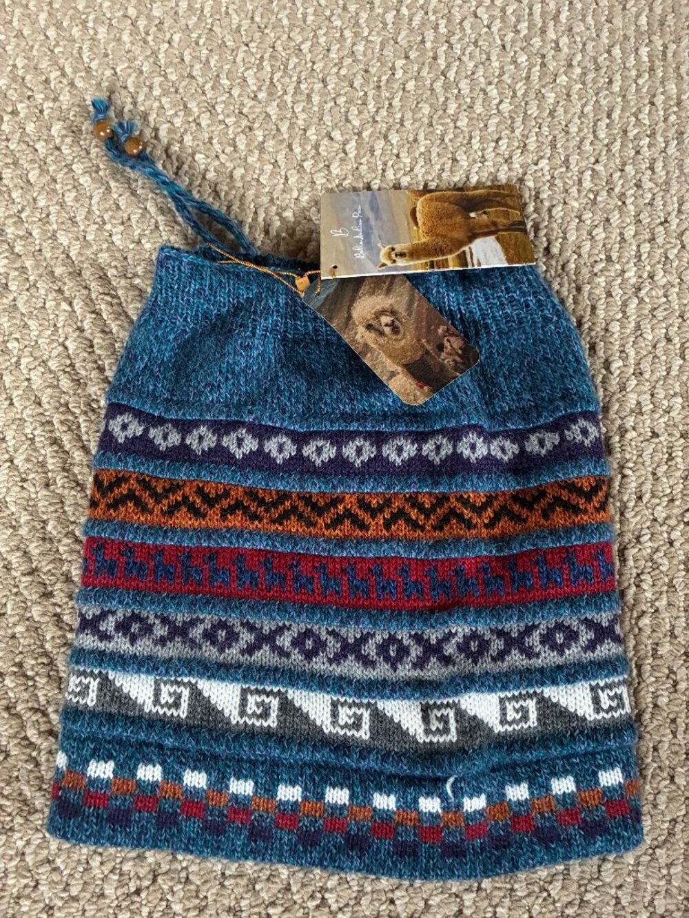 NWT Reversible Alpaca Wool Snood: Neck Warmer Slouch Hat, Ski Hat READ